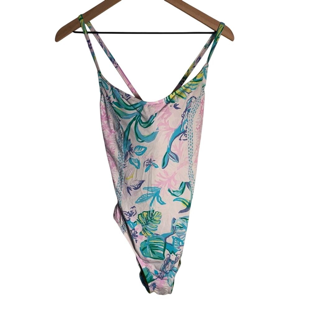 LILY PULITZER pastel floral cross cross straps vacation one piece swimsuit 10